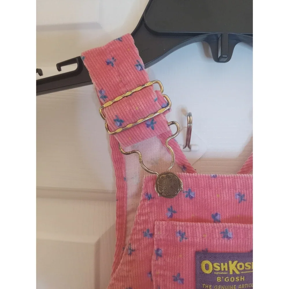 VTG 80s OshKosh B'gosh Pink Floral Print Corduroy Bib Overalls‎ 18 Months